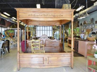 King size handcarved solid pine canopy bed